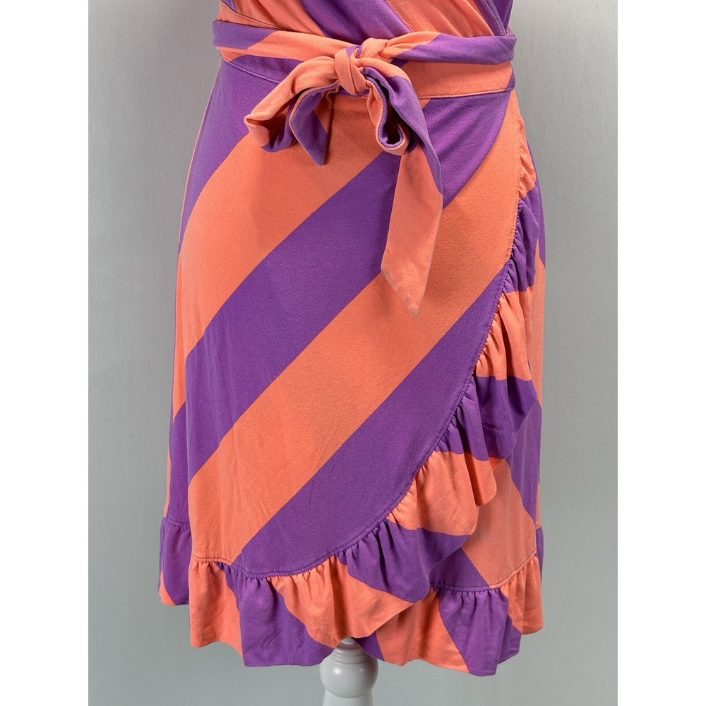 Lilly Pulitzer Adriel Striped Wrap Dress Sz Medium Women's Coral Purple Ruffle - Picture 6 of 8